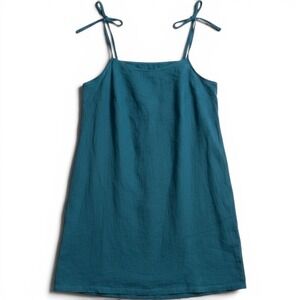 Vitamin A Teal Blue Linen Blend Halter Tie Back Swim Cover Up Mini Dress XL NEW